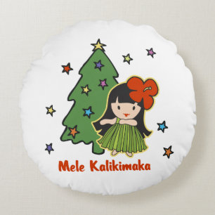 Aloha Honeys Christmas Hawaiian Hula Girl Rundes Kissen