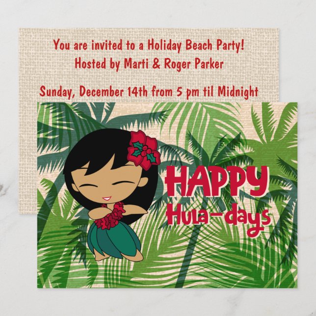  Aloha Honeys Christmas Holiday Hula Girl Palms Einladung (Vorne/Hinten)