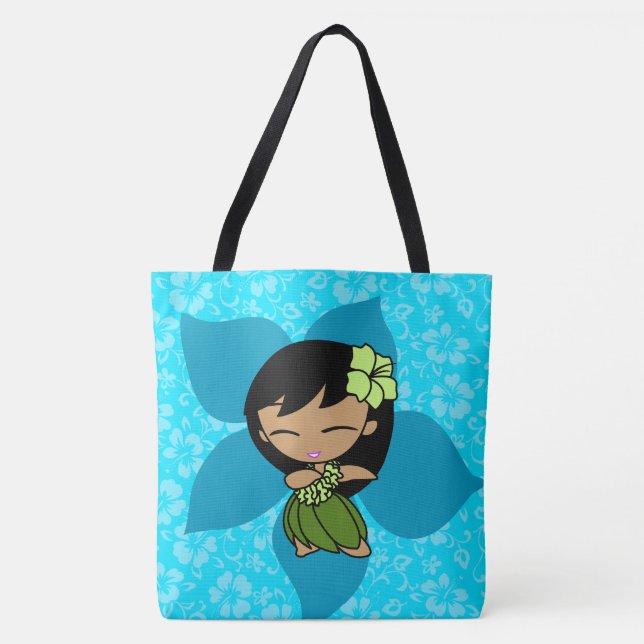 Aloha Honeys Hawaiian Aquamarin Hula Girl Beach Ba Tasche (Vorderseite)