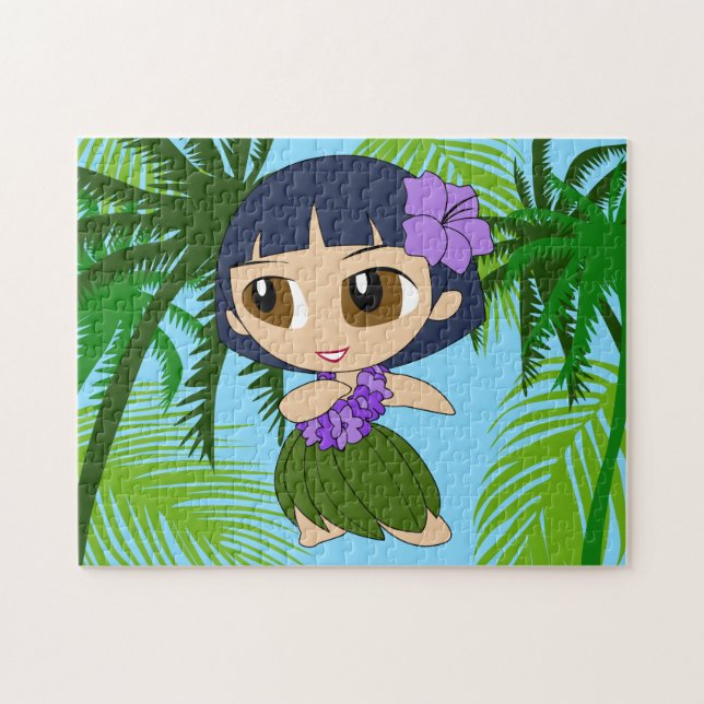 Aloha Honeys Hawaiian Blue Hair Hula Girl (Horizontal)