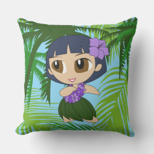 Aloha Honeys Hawaiian Blue Hula Girl Reversible Kissen