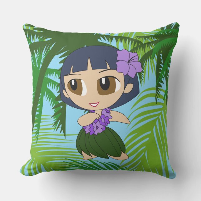 Aloha Honeys Hawaiian Blue Hula Girl Reversible Kissen (Vorderseite)