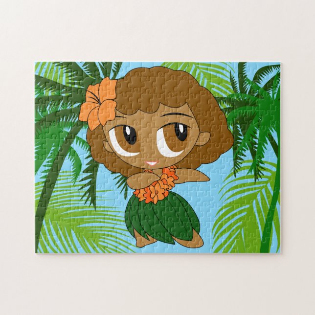 Aloha Honeys Hawaiian Brawn Hair Hula Girl (Horizontal)