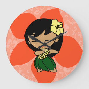 Aloha Honeys Hawaiian Hibiskus Vintag Hula Girl Große Wanduhr