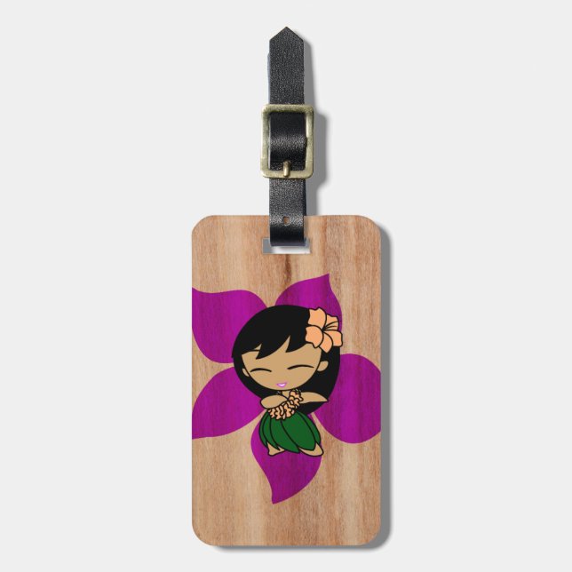 Aloha Honeys Hawaiian Hula Girl Imitats Wood Gepäckanhänger (Vorderseite vertikal)