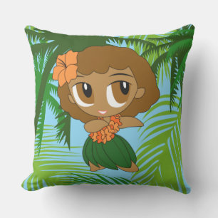 Aloha Honeys Hawaiian Orange Hula Girl Reversible Kissen