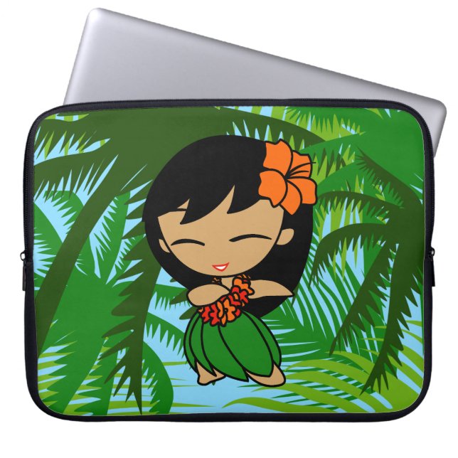 Aloha Honeys Hawaiian Palms Hula Girl Wetsuit Laptopschutzhülle (Vorderseite)