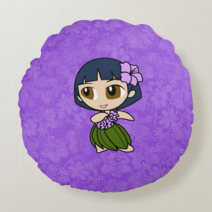 Aloha Honeys Lila Hula Girl Hawaiian Hibiskus Rundes Kissen