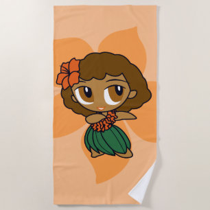 Aloha Honeys Orange Hula Girl Hawaiian Hibiskus Strandtuch
