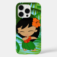 Aloha Honeys Palms Hawaiian Black Hair Hula Girl