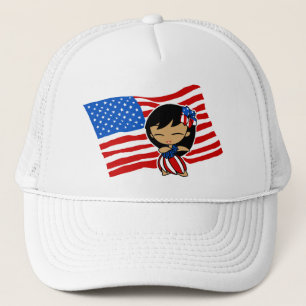 Aloha Honeys USA Flag Hula Girl Hats Truckerkappe