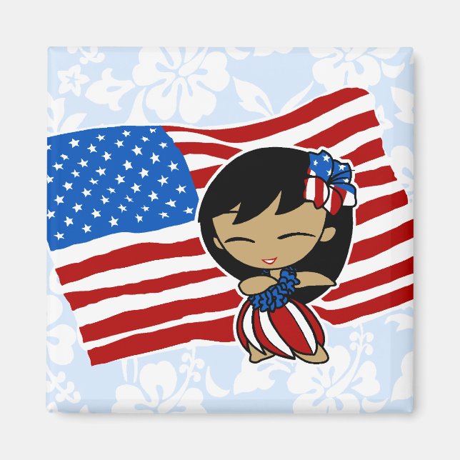Aloha Honeys USA Flag Hula Girl Magnete Magnet (Vorne)