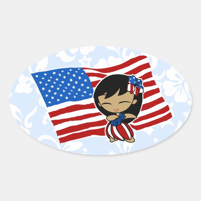 Aloha Honeys USA Flag Hula Girl Stickers (Vorderseite)