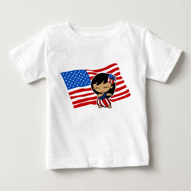 Aloha Honeys USA Flag Hula Girl T - Shirt (Vorderseite)