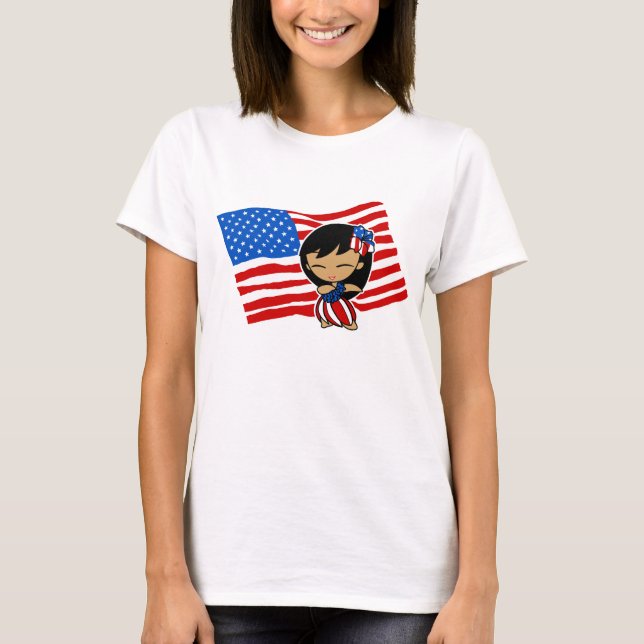 Aloha Honeys USA Flag Hula Girl T - Shirt (Vorderseite)
