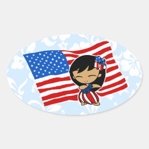 Aloha Honig USA-Flagge Hula Mädchen-Aufkleber Ovaler Aufkleber