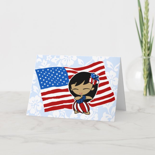 Aloha Honig USA-Flagge Hula Mädchen-Gruß-Karten Karte (Vorderseite)