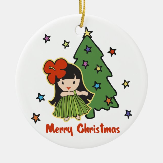 Aloha Honig-Weihnachtenhawaiisches Hula Mädchen Keramik Ornament (Vorne)