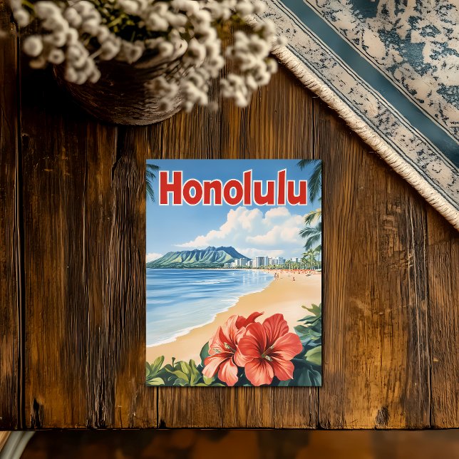 Aloha Honolulu Vintage Travel Poster Postkarte (Von Creator hochgeladen)