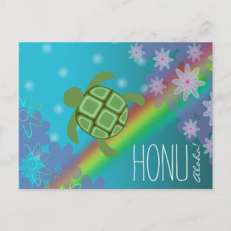 Aloha Honu Beautiful Sea Turtle Rainbow und Blume Postkarte