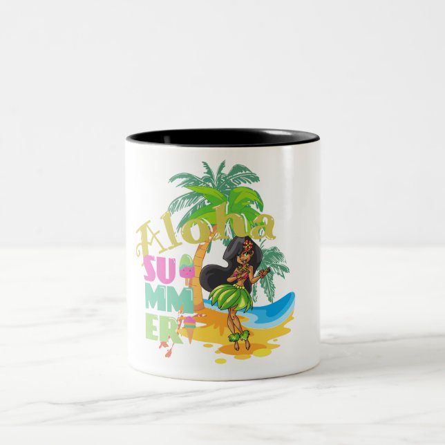 Aloha Hula Girl Coffee Cup Zweifarbige Tasse (Mittel)