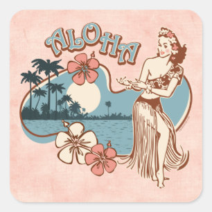 Aloha Hula Mädchen-Aufkleber Quadratischer Aufkleber