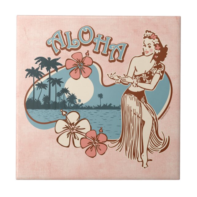 Aloha Hula Mädchen Fliese (Vorderseite)