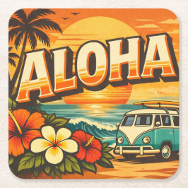 Aloha Island Vibes Sunset Scene Rechteckiger Pappuntersetzer