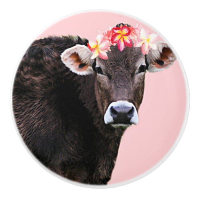 Aloha Kuh, Lei, rosa Fun Sommerzeit Keramikknauf (Vorderseite)