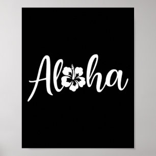 Aloha-Lettering mit einer Hibiskusblüten-Surfing-D Poster