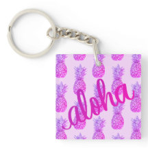 Aloha Lila Ananas Square Schlüsselanhänger Mini