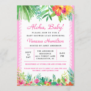Aloha Luau Baby Dusche Tropische Einladung Rosa