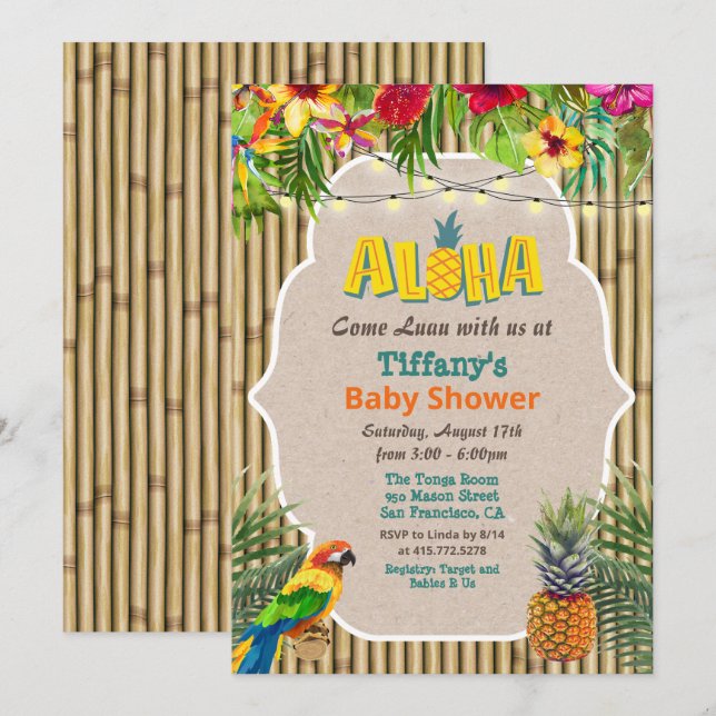 Aloha Luau Baby shower tropical Invitation (Devant / Derrière)