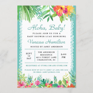 Aloha Luau Babydusche Tropische Einladung Aquamari