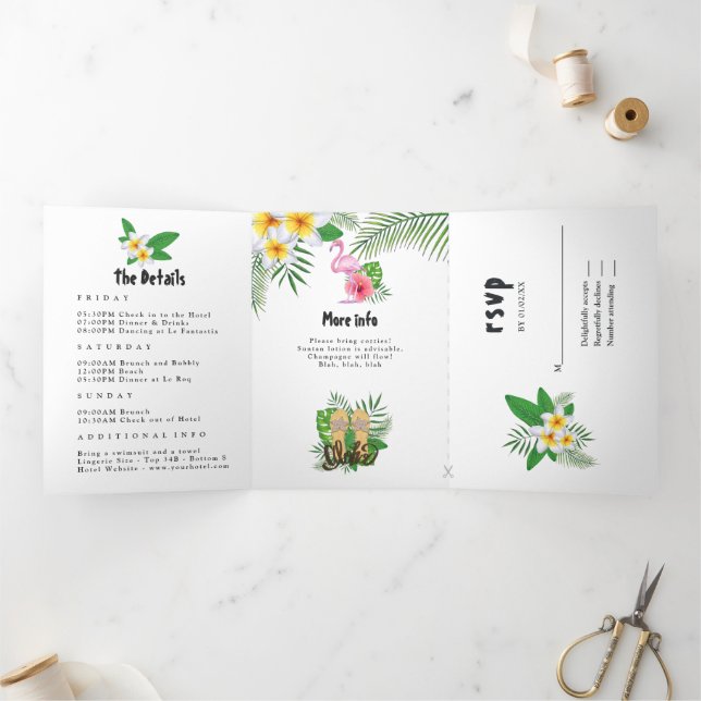 Aloha Luau Bachelorette Dreifach Gefaltete Einladung (Innenseite)