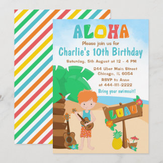 Aloha Luau Beach Birthday Red Hair Boy Einladung