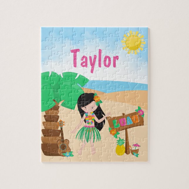 Aloha Luau Beach Black Hair Girl Jigsaw Puzzle (Vertikal)