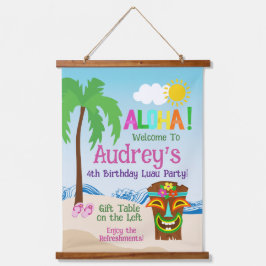 Aloha Luau Birthday Wandteppich Mit Holzrahmen