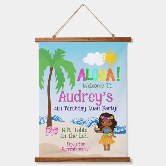 Aloha Luau Birthday Wandteppich Mit Holzrahmen (Vorderseite)