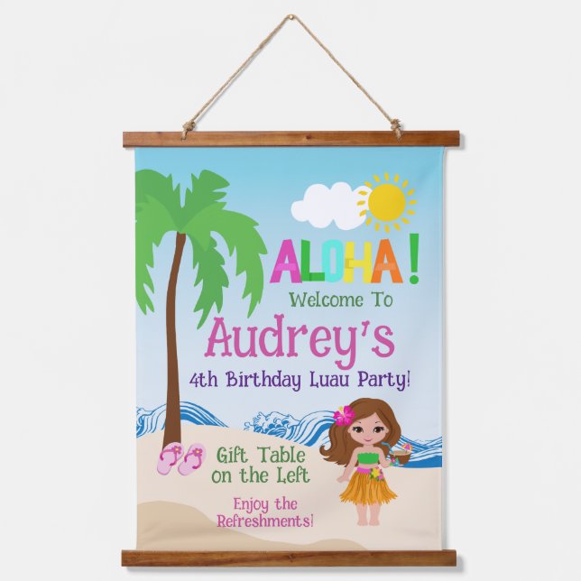 Aloha Luau Birthday Wandteppich Mit Holzrahmen (Vorderseite)