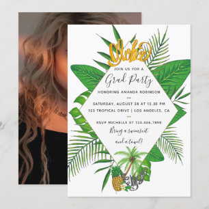 Aloha Luau Graduation Party Aquarell Foto hinzufüg Einladung