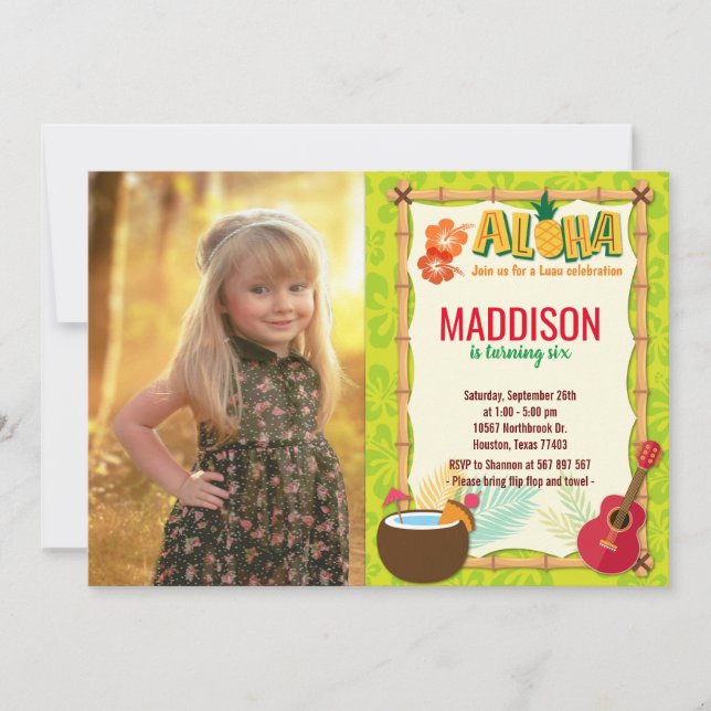 Aloha Luau Hawaiian Tropical Summer Birthday Foto Einladung (Vorderseite)