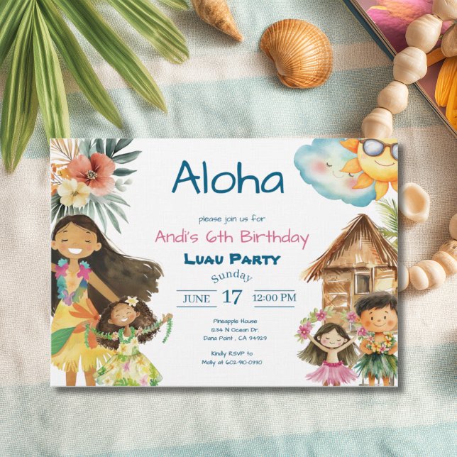 Aloha Luau Kids Birthday Invitation Einladung (Von Creator hochgeladen)