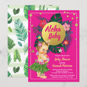 Aloha Luau Mädchen Dusche Einladung heiß rosa