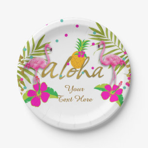 Aloha Luau Mädchen Tropischer Flamingo Geburtstags Pappteller