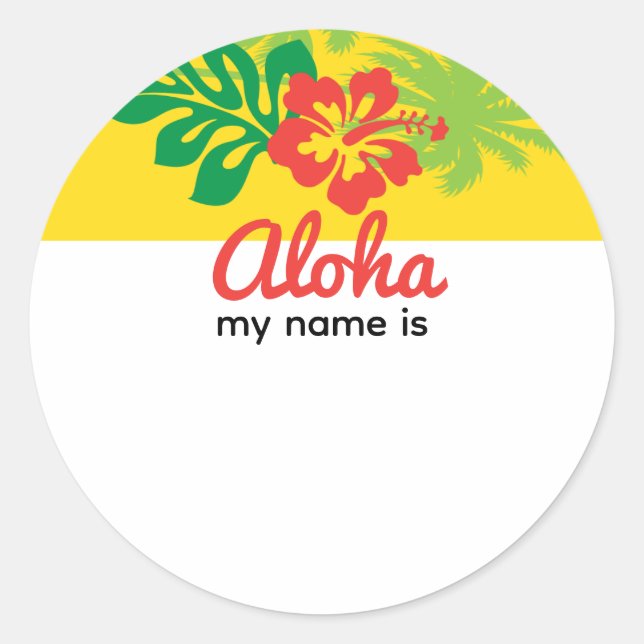 Aloha Luau Party Name Tag Runder Aufkleber (Vorderseite)