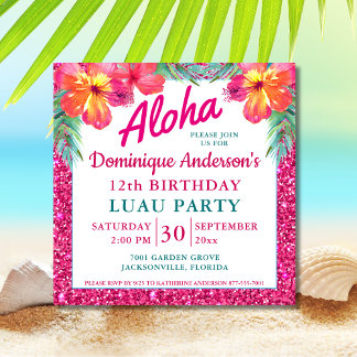 Aloha Luau Pink Glitzer Tropical Square Version 2