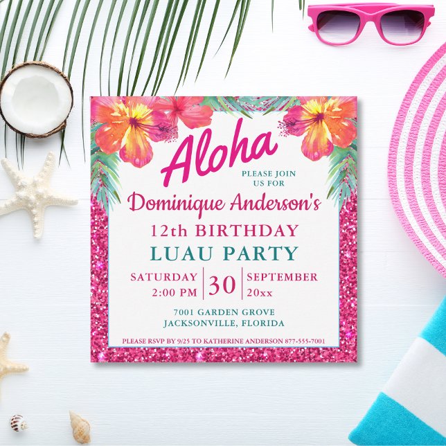Aloha Luau Pink Glitzer Tropischer Hibiskus Platz (Von Creator hochgeladen)