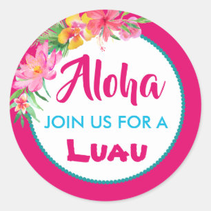 Aloha Luau Rosa Tropischer Hibiskus Runder Aufkleber