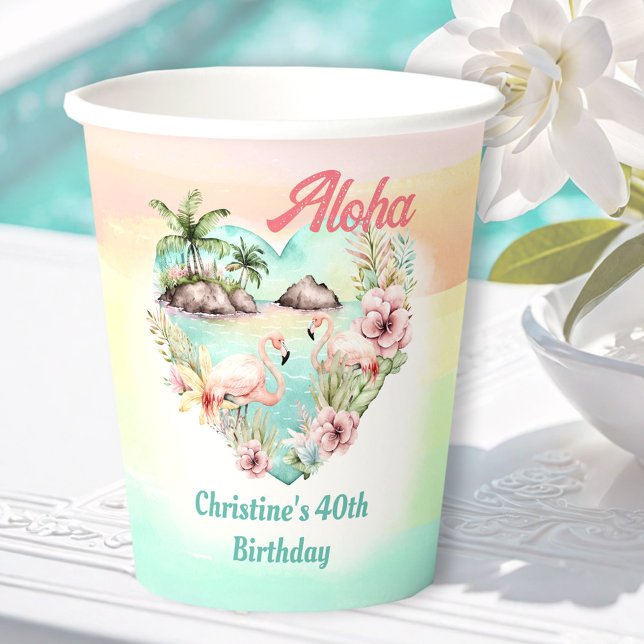 Aloha Luau Sommer 40. Geburtstag Strand Tropical Pappbecher (Aloha Luau Summer 40th Birthday Beach Tropical Paper Cups)
